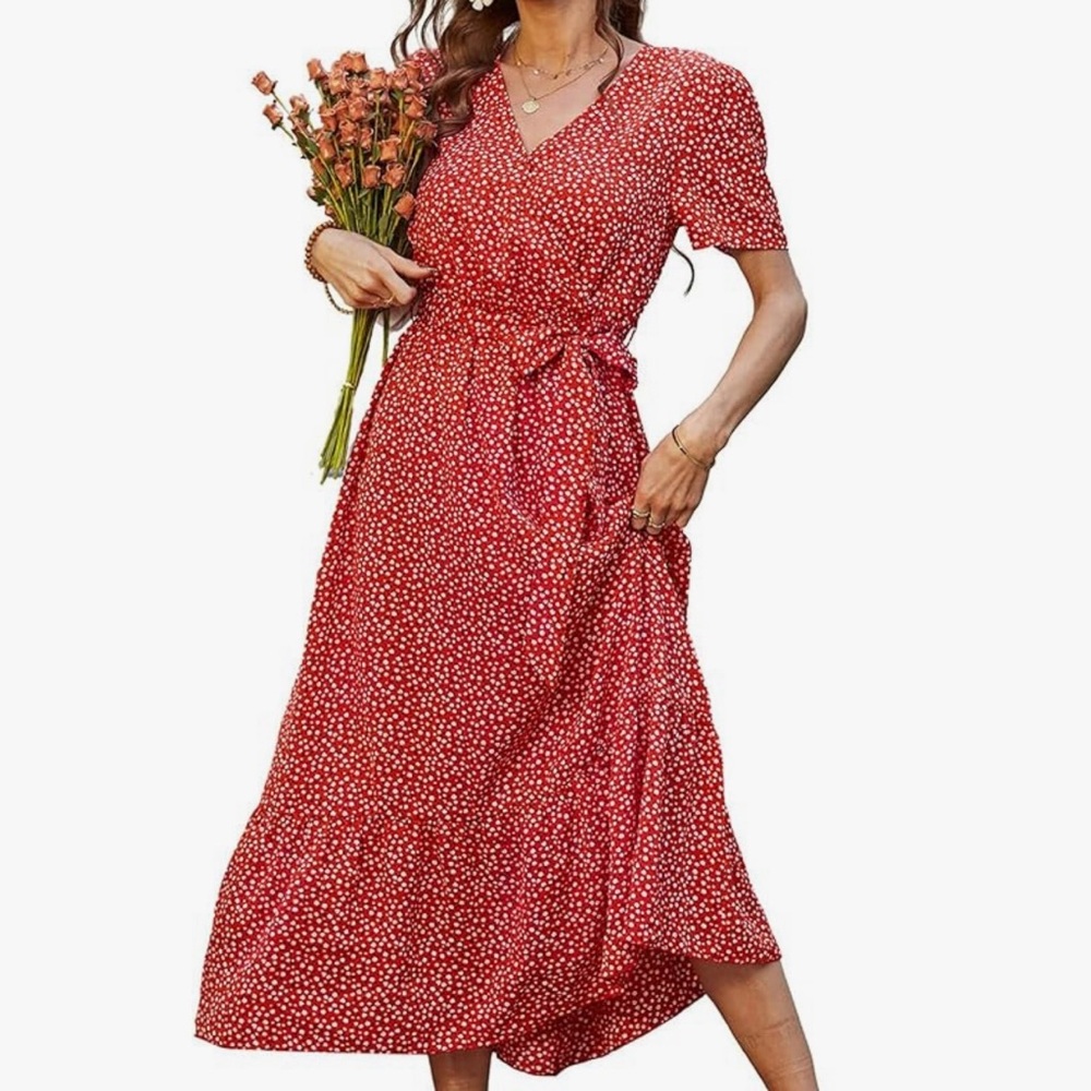 Chic Red Floral Midi Dress
